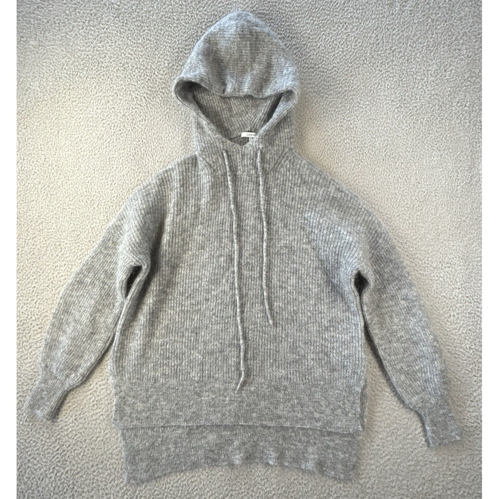Ganni Hoodie Sweater‎ Womens Small Mohair Wool Blend Gray Long Sleeve